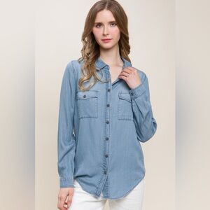 Love Tree Scooped Hem Button Up Denim Shirt